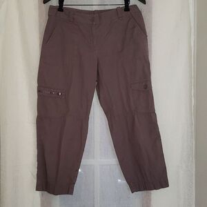 Loft Women's Cargo Pants Size 4 Brown Cropped Capris 100% Cotton Zipper Pocket